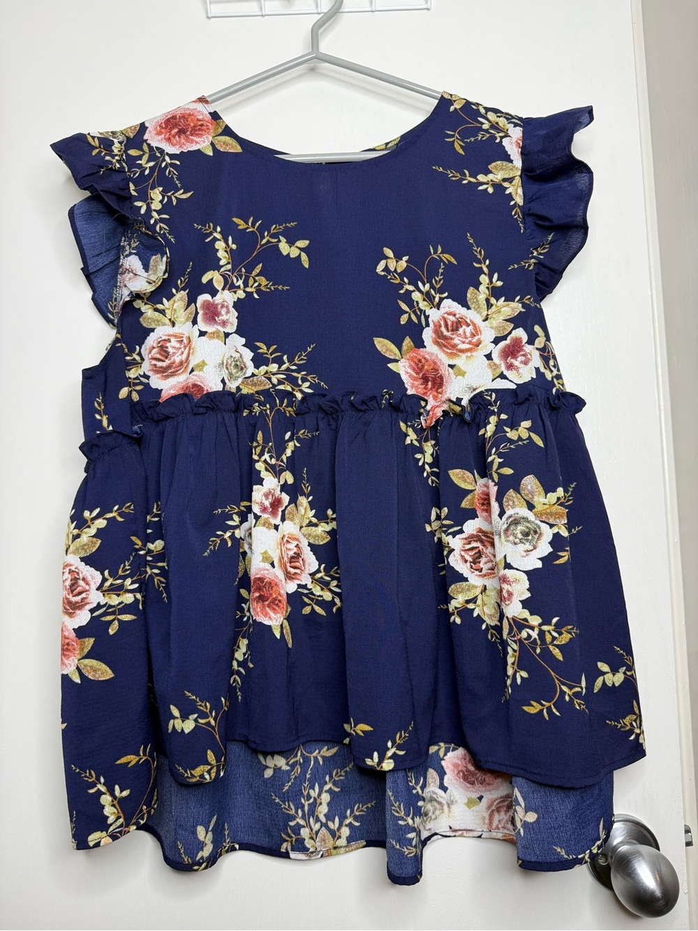 SHEIN Curve Navy Floral Ruffle Peplum Top Womens 1XL